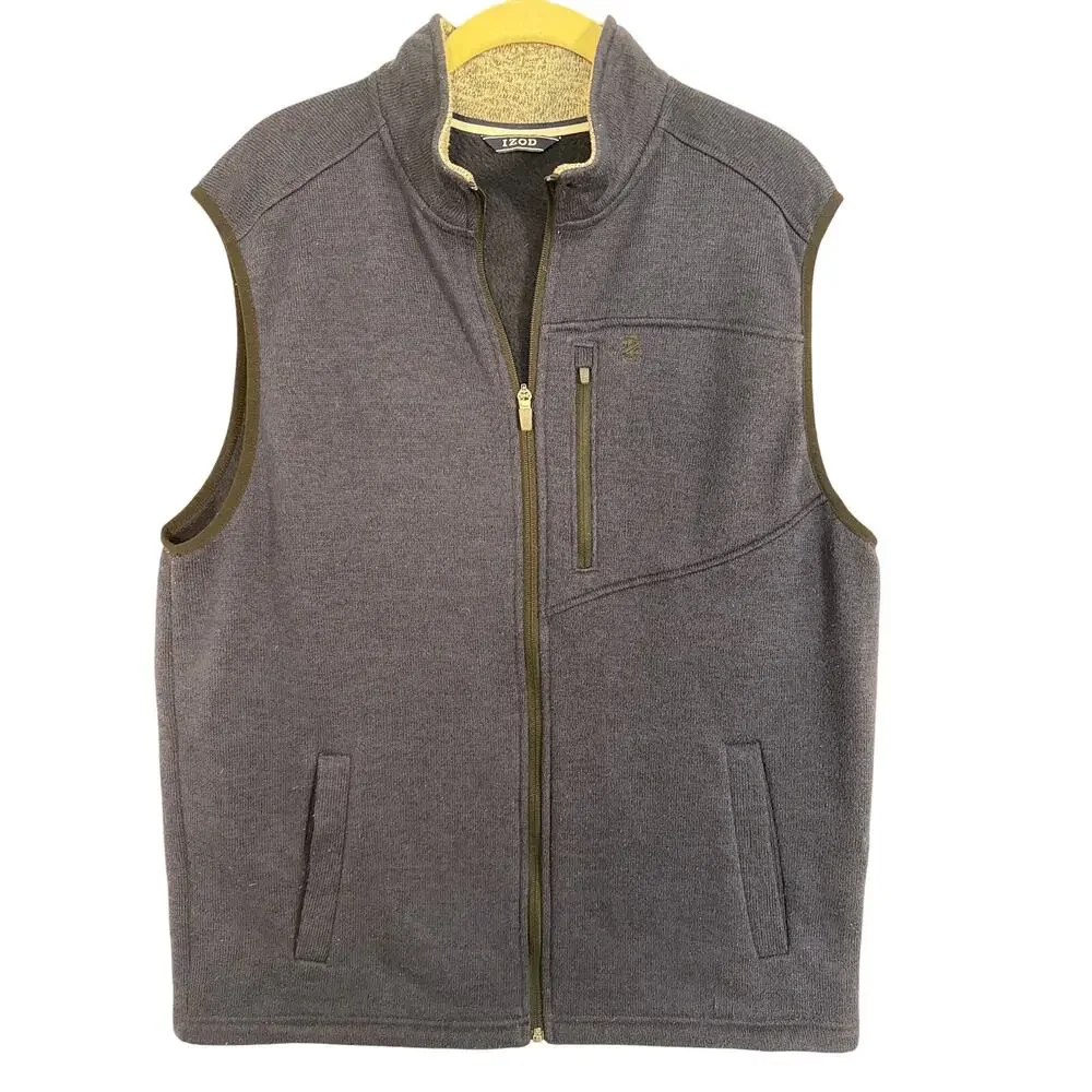 IZOD Men’s Fleece Vest Large Blue Full Zip Sweater Knit Golf